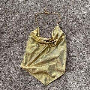 Hazy Daze Gold Halter Cowl Neck Bandana Top Y2K Party Club SIZE XL